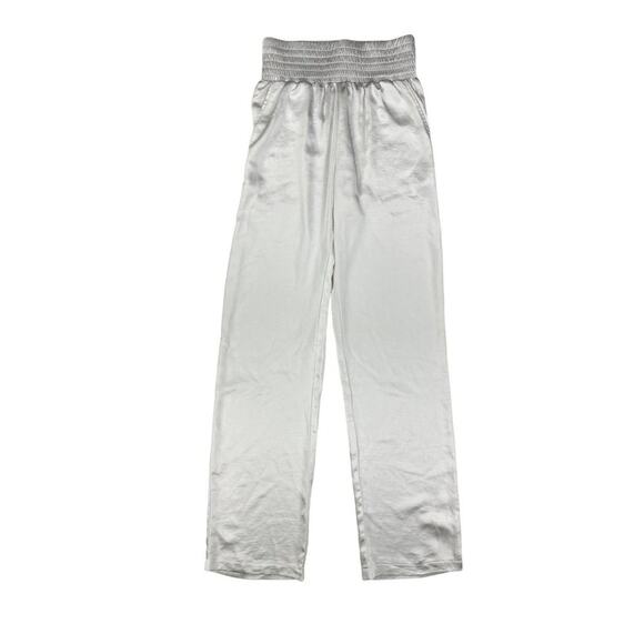 Sundarbay High Waisted Wide Leg Satin Pants in White